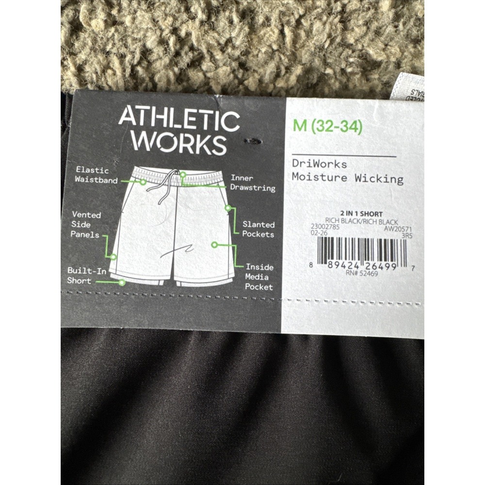 Athletic Works unisex Black Drawstring Athletic Shorts Pockets Stretch M - Picture 5 of 6